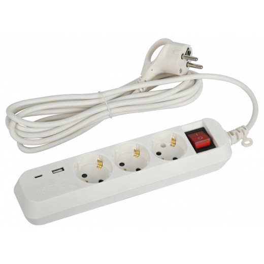 Удлинитель с выключателем Эра  UB-3es-3m-USB