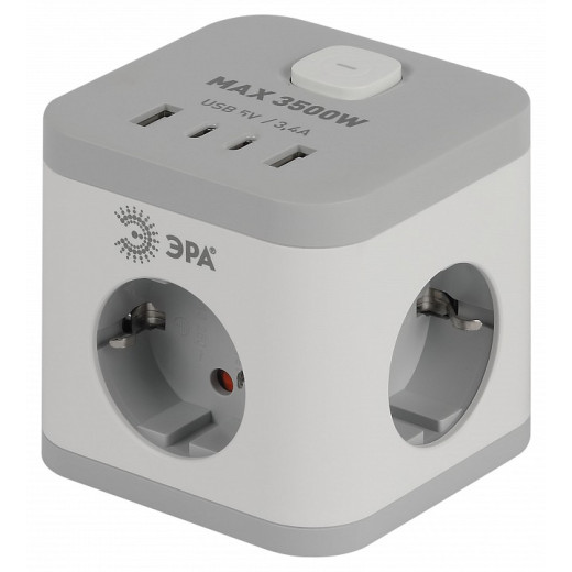 Удлинитель с выключателем Эра  CUBE-3es-1,5m-4USB-W