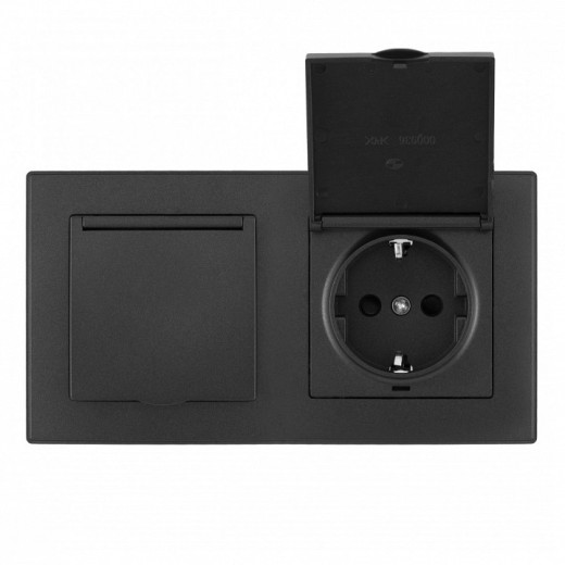 Розетка влагозащищенная с заземлением и со шторкой с крышкой Arte Milano SET06-2 SET06-2-41-1x2 black
