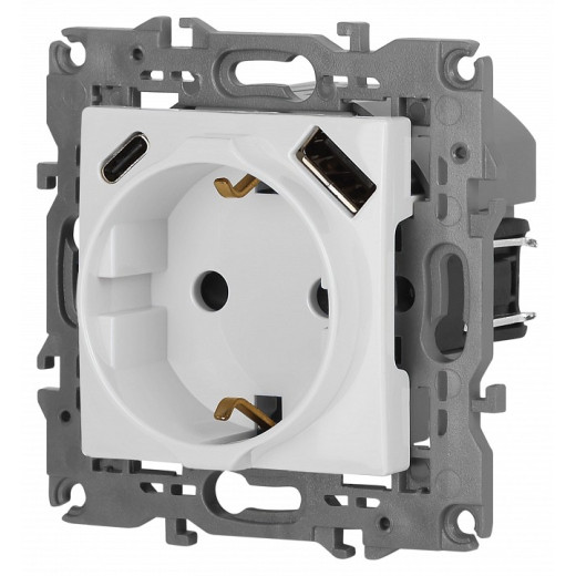 Розетка с заземлением и со шторкой и 2хUSB, без рамки Эра Эра Elegance 14-4108-01
