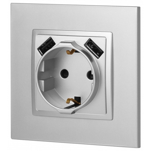 Розетка с заземлением и со шторкой и 2хUSB, без рамки Эра Эра Elegance 14-4109-03