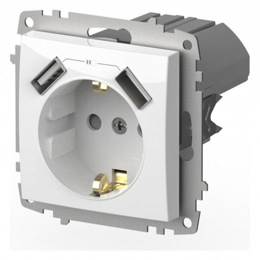 Розетка с заземлением и со шторкой и 2хUSB type A, без рамки Elbi Eleсtriс Zena Vega 609-015600-317