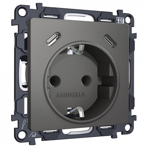 Розетка с заземлением и 2хUSB type C, без рамки Ambrella Volt ALFA MA660510