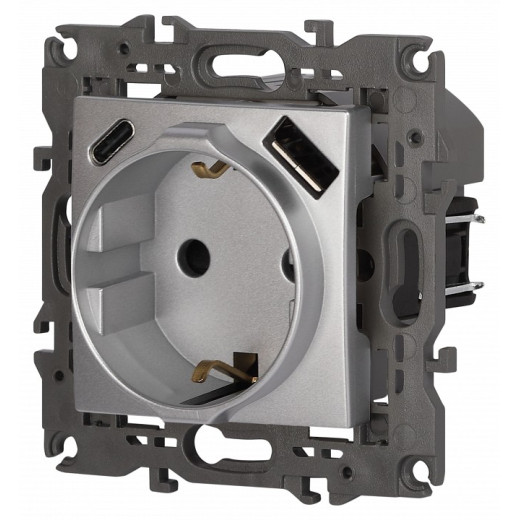 Розетка с заземлением и со шторкой и 2хUSB, без рамки Эра Эра Elegance 14-4108-03