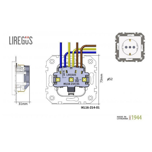 Розетка с заземлением и со шторкой, без рамки LIREGUS RETRO 29-225
