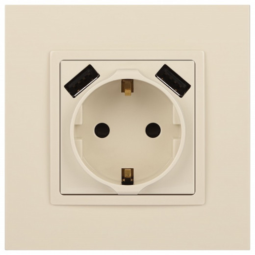 Розетка с заземлением и со шторкой и 2хUSB, без рамки Эра Эра Elegance 14-4109-02