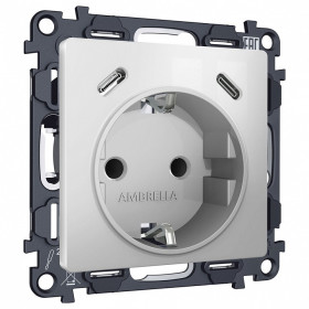 Розетка с заземлением и 2хUSB type C, без рамки Ambrella Volt ALFA MA410510