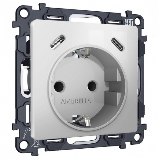 Розетка с заземлением и 2хUSB type C, без рамки Ambrella Volt ALFA MA410510