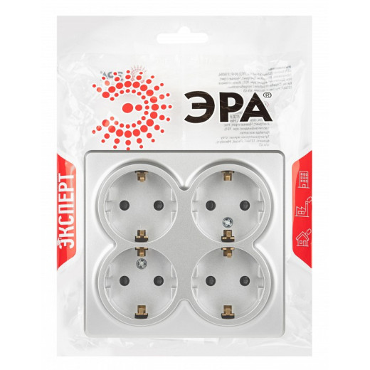 Розетка четверная с заземлением и со шторками Эра Эра Эксперт 11-2211-03