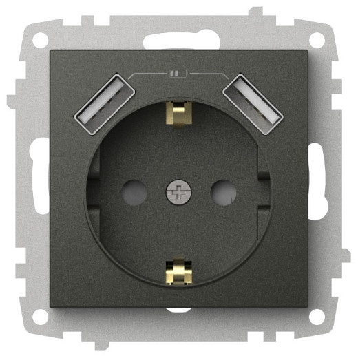 Розетка с заземлением и со шторкой и 2хUSB type A, без рамки Elbi Eleсtriс Zena Vega 609-011100-317