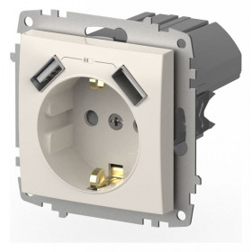 Розетка с заземлением и со шторкой и 2хUSB type A, без рамки Elbi Eleсtriс Zena Vega 609-010200-317