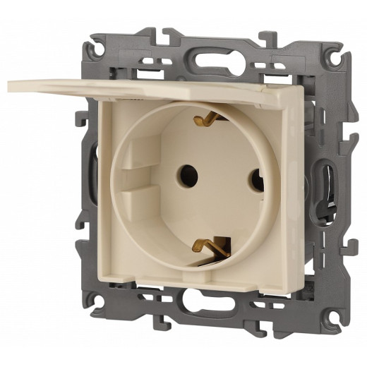 Розетка с заземлением и со шторкой, без рамки с крышкой Эра Эра Elegance 14-2103-02