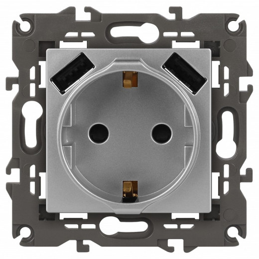 Розетка с заземлением и со шторкой и 2хUSB, без рамки Эра Эра Elegance 14-4109-03