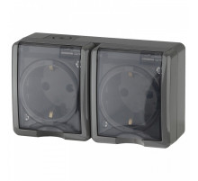 Розетка двойная с заземлением и со шторками, с крышкой Эра Эра Эксперт 11-2404-03