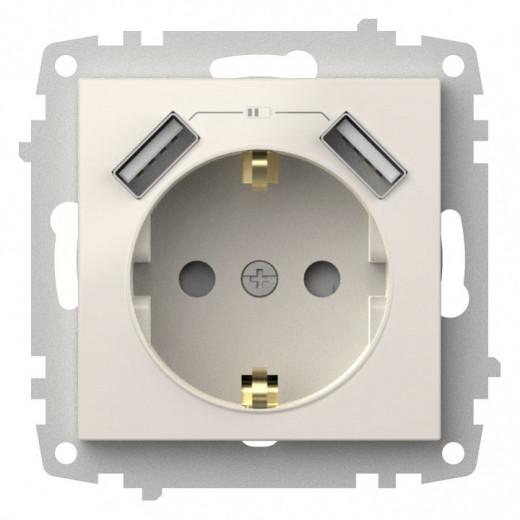 Розетка с заземлением и со шторкой и 2хUSB type A, без рамки Elbi Eleсtriс Zena Vega 609-010200-317