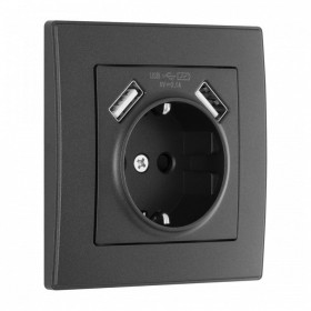 Розетка с заземлением и со шторкой и 2хUSB Arte Milano SET06-1 SET06-1-47-1 black