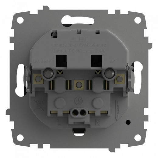 Розетка с заземлением и со шторкой и 2хUSB type A, без рамки Elbi Eleсtriс Zena Vega 609-014800-317