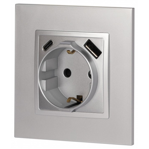Розетка с заземлением и со шторкой и 2хUSB, без рамки Эра Эра Elegance 14-4108-03