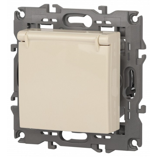 Розетка с заземлением и со шторкой, без рамки с крышкой Эра Эра Elegance 14-2103-02