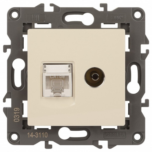 ТВ-розетка и розетка Ethernet RJ-45 без рамки Эра Эра Elegance 14-3110-02