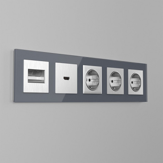 Розетка с заземлением и со шторками, без рамки Werkel cеребряный рифленый W1171109