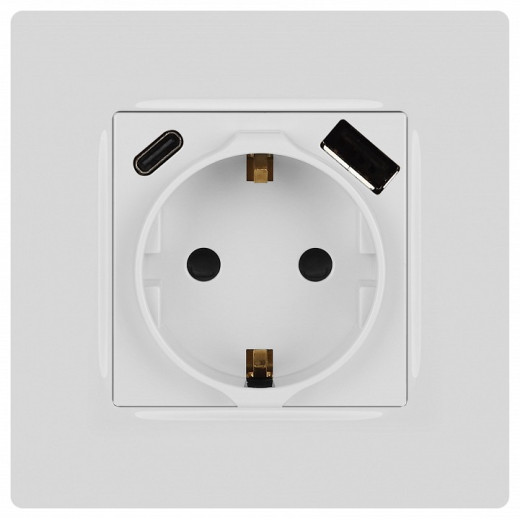 Розетка с заземлением и со шторкой и 2хUSB, без рамки Эра Эра 12 12-4108-01