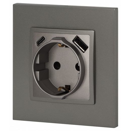 Розетка с заземлением и со шторкой и 2хUSB, без рамки Эра Эра Elegance 14-4108-16