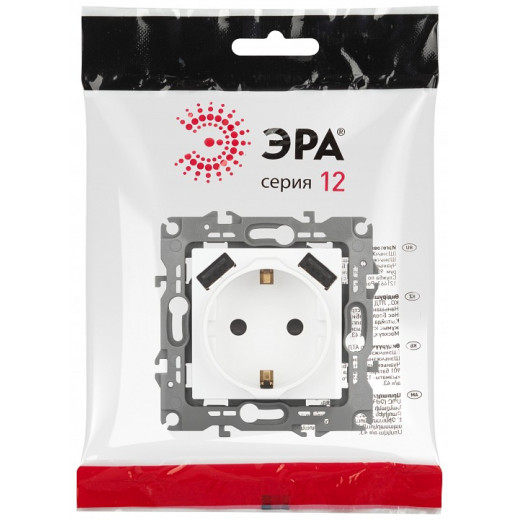 Розетка с заземлением и со шторкой и 2хUSB, без рамки Эра Эра 12 12-4109-01М