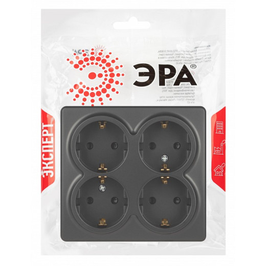 Розетка четверная с заземлением и со шторками Эра Эра Эксперт 11-2211-05