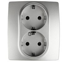 Розетка двойная с заземлением и со шторкой, без рамки Эра Эра 12 12-2104-03