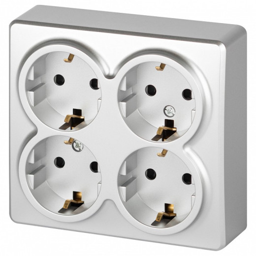 Розетка четверная с заземлением и со шторками Эра Эра Эксперт 11-2211-03