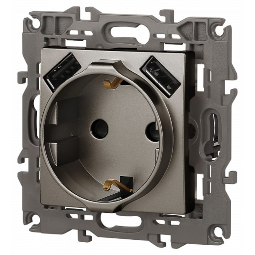 Розетка с заземлением и со шторкой и 2хUSB, без рамки Эра Эра Elegance 14-4109-16