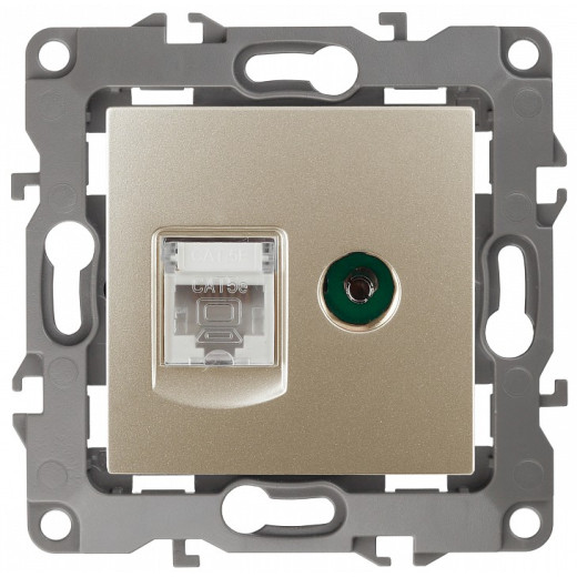 ТВ-розетка и розетка Ethernet RJ-45 без рамки Эра Эра 12 12-3110-04