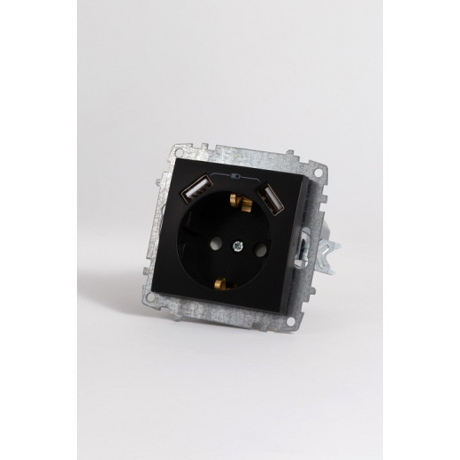 Розетка с заземлением и со шторкой и 2хUSB type A, без рамки Elbi Eleсtriс Zena Vega 609-014800-317