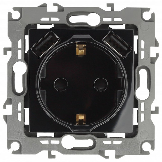 Розетка с заземлением и со шторкой и 2хUSB, без рамки Эра Эра 12 12-4109-06