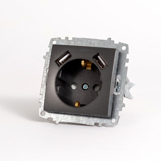 Розетка с заземлением и со шторкой и 2хUSB type A, без рамки Elbi Eleсtriс Zena Vega 609-011100-317
