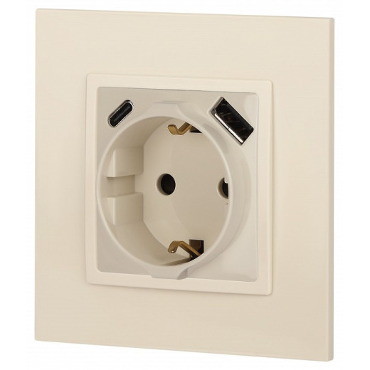 Розетка с заземлением и со шторкой и 2хUSB, без рамки Эра Эра Elegance 14-4108-02