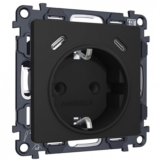 Розетка с заземлением и 2хUSB type C, без рамки Ambrella Volt ALFA MA810510