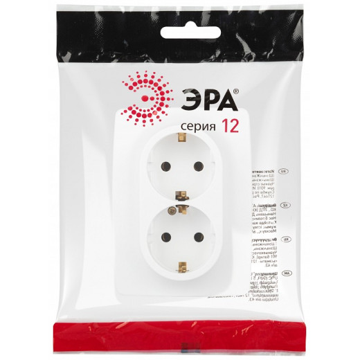 Розетка двойная без заземления Эра Эра 12 12-2106-01М