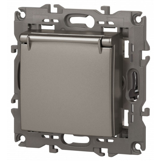 Розетка с заземлением и со шторкой, без рамки с крышкой Эра Эра Elegance 14-2103-16