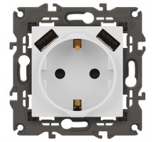 Розетка с заземлением и со шторкой и 2хUSB, без рамки Эра Эра Elegance 14-4109-01