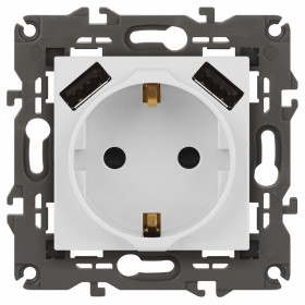 Розетка с заземлением и со шторкой и 2хUSB, без рамки Эра Эра Elegance 14-4109-01