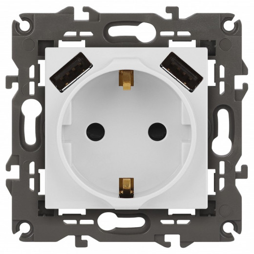 Розетка с заземлением и со шторкой и 2хUSB, без рамки Эра Эра Elegance 14-4109-01