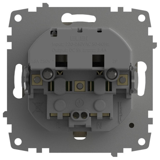 Розетка с заземлением и со шторкой и 2хUSB type A, без рамки Elbi Eleсtriс Zena Vega 609-011400-317