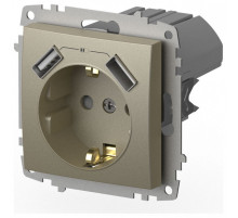 Розетка с заземлением и со шторкой и 2хUSB type A, без рамки Elbi Eleсtriс Zena Vega 609-011400-317