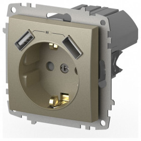 Розетка с заземлением и со шторкой и 2хUSB type A, без рамки Elbi Eleсtriс Zena Vega 609-011400-317