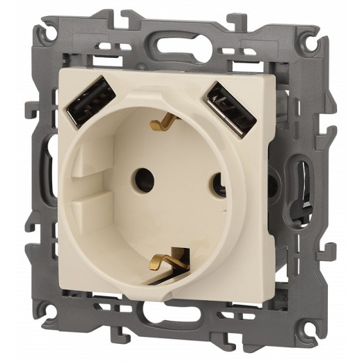 Розетка с заземлением и со шторкой и 2хUSB, без рамки Эра Эра Elegance 14-4109-02