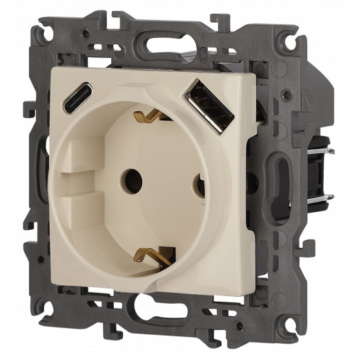 Розетка с заземлением и со шторкой и 2хUSB, без рамки Эра Эра Elegance 14-4108-02