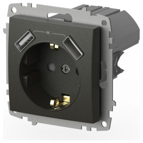 Розетка с заземлением и со шторкой и 2хUSB type A, без рамки Elbi Eleсtriс Zena Vega 609-011100-317