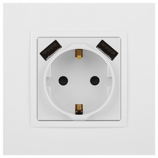 Розетка с заземлением и со шторкой и 2хUSB, без рамки Эра Эра Elegance 14-4109-01М